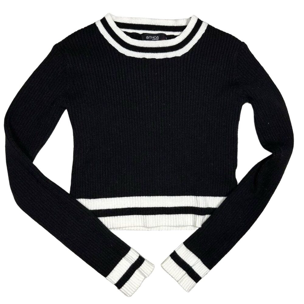 black rib knit long sleeve sweater